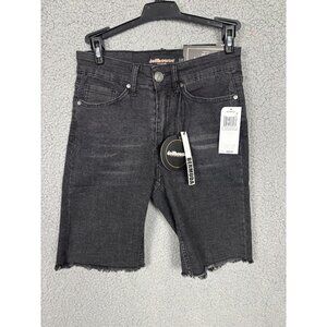 Dollhouse Juniors' Women's High-Rise Raw-Hem Black Denim Bermuda Shorts 1/2 NWTs